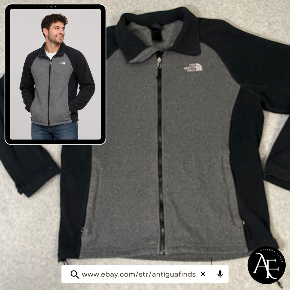The North Face Mens Gray Black Colorblock Full Zip Fleece Jacket Size L